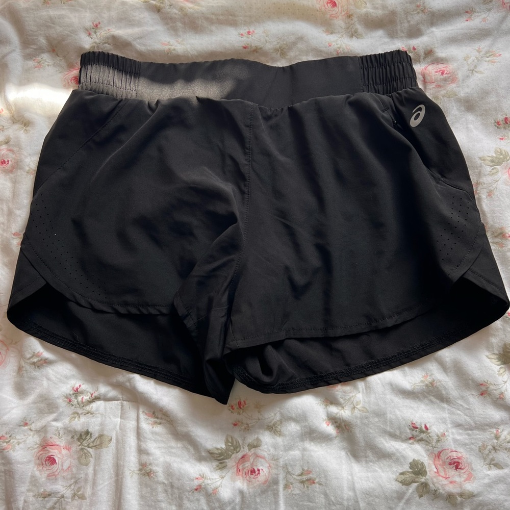Black ASIC running shorts